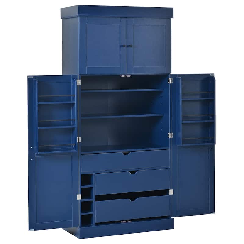 77" Tall Modern Shaker Kitchen Pantry with Wine Rack, Freestanding Storage Cabinet with Drawers & Door Shelves