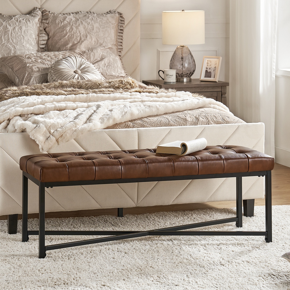 Brown leather deals bedroom bench