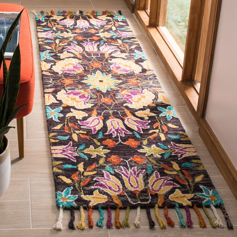 SAFAVIEH Handmade Aspen Chien Boho Tribal Wool Rug - 2'3" x 7' Runner - Black/Purple