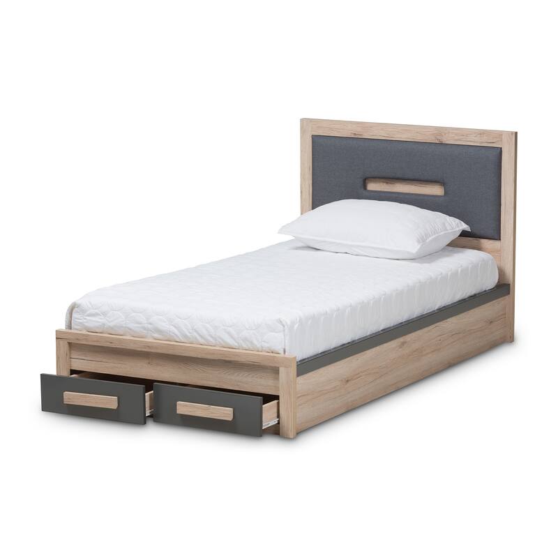 Twin Storage Bed with Drawers - Dark Grey & Brown Platform Bed Frame, Headboard Included