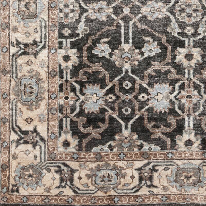 Hand-Knotted Bingham Border Viscose Area Rug - 8' Round
