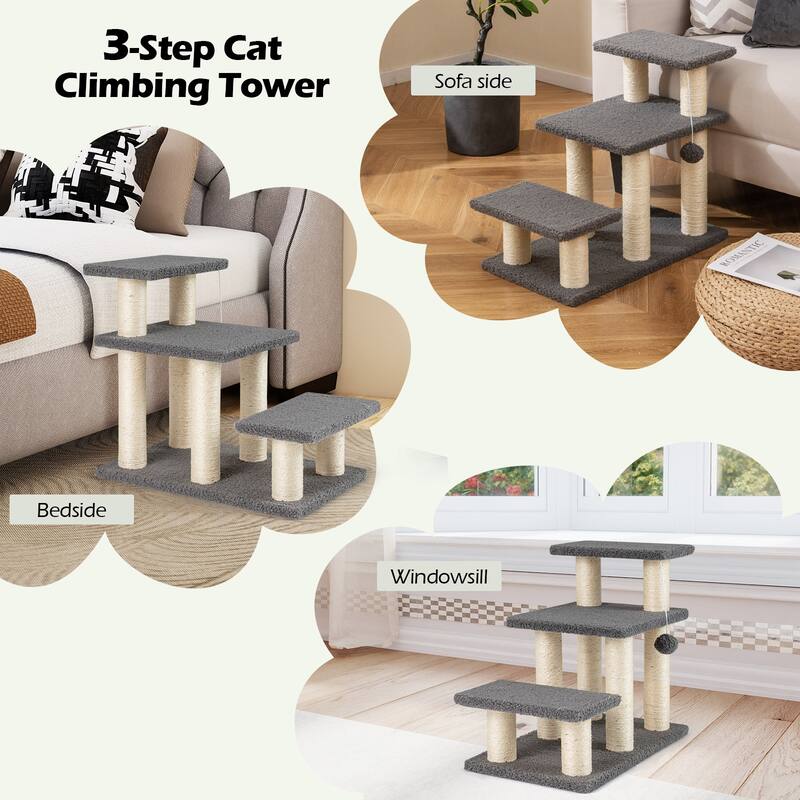 Gymax 2-in-1 Cat Tree Tower Pet Steps w/ Scratching Posts Hanging Toy