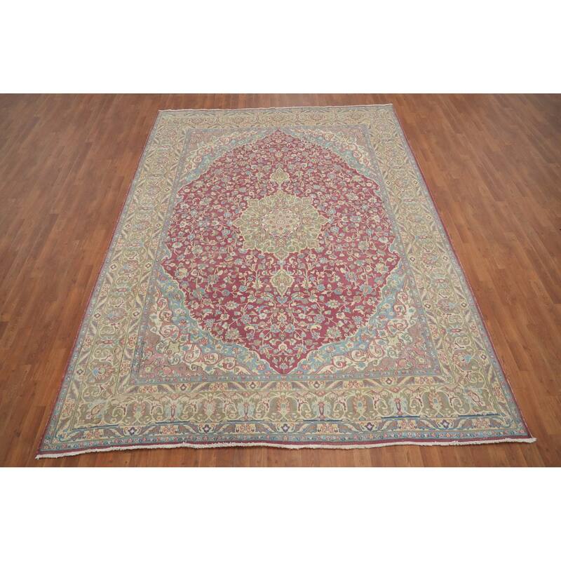 Hand Knotted Oriental 100% Wool Carpet Traditional Floral Pink Kerman Area Rug - 10' 9'' X 8' 1''