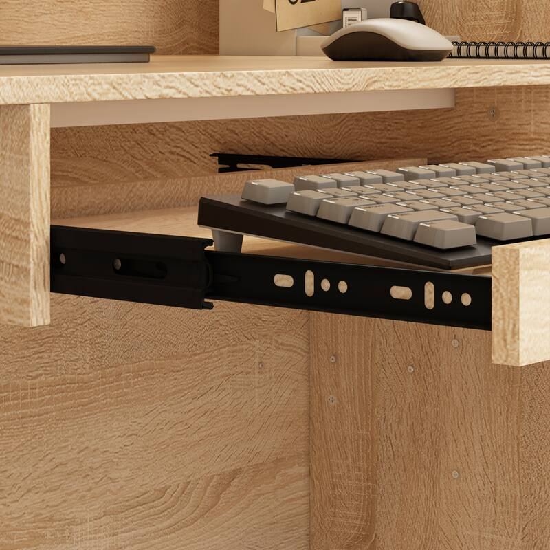 Modern Hotel Reception Desk - White + Oak with Keyboard Drawer