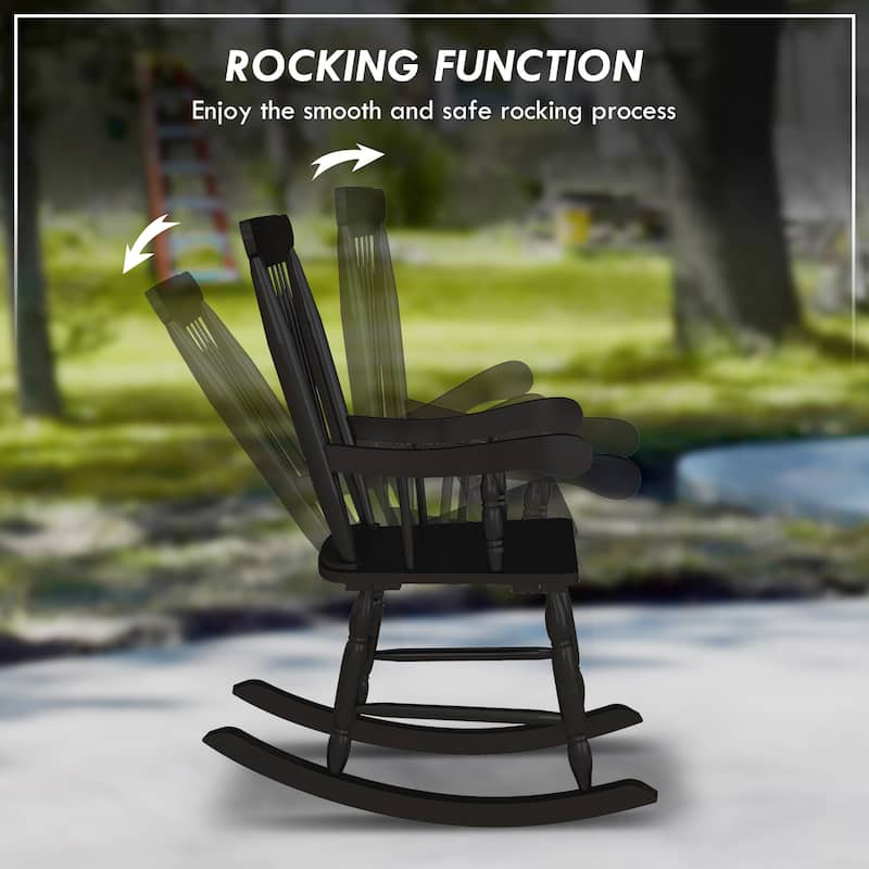 High Back Wood Rocking Chair, All Weather Patio Rocking Chair, 350lbs Weight Capacity for Deck, Porch, Backyard, Garden
