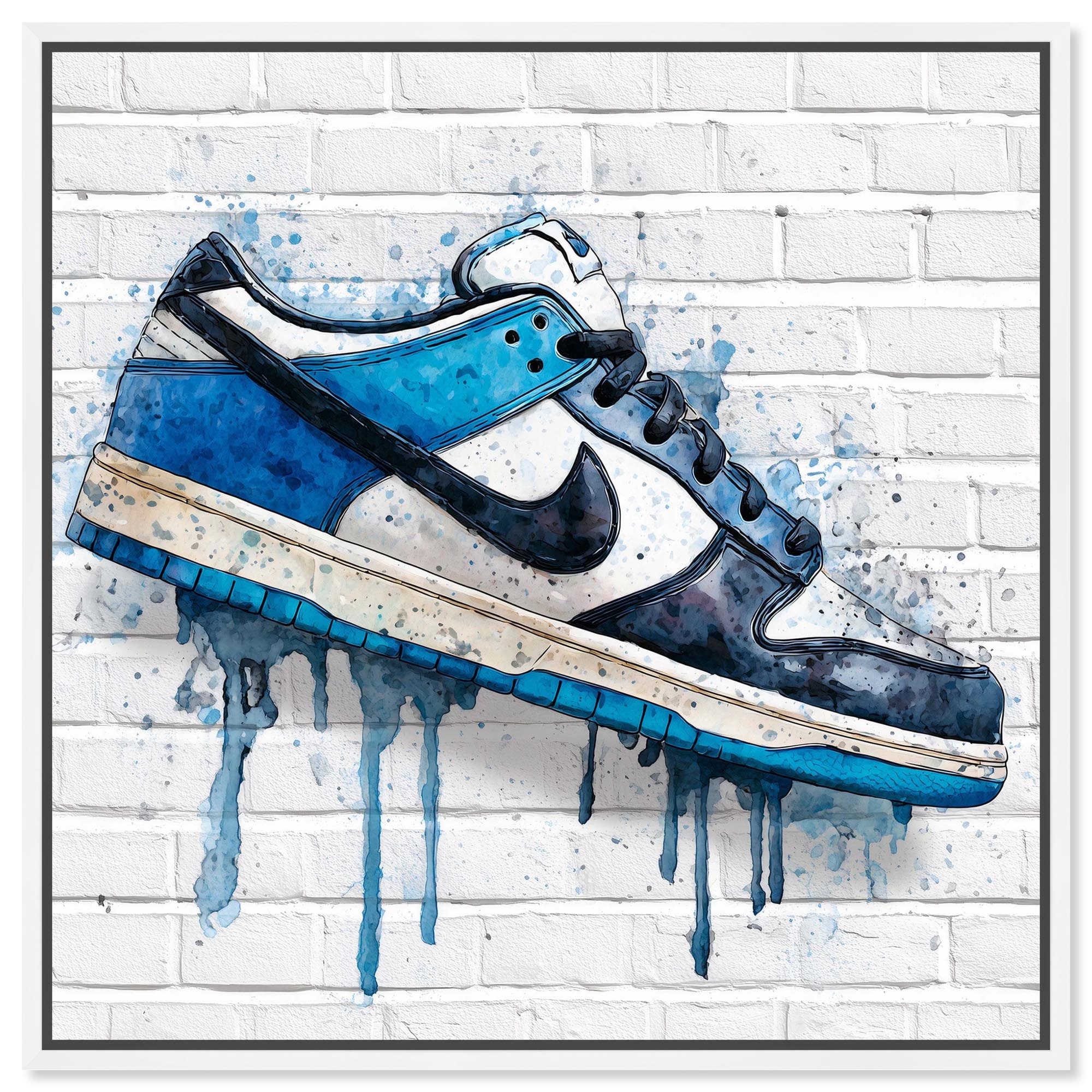 White Sneaker Drip Wall Sports Art Framed Canvas Print by Art Remedy