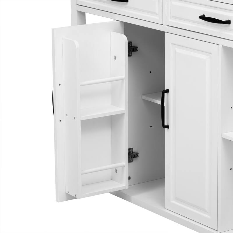 Kitchen Island with Extendable Dining Table,Rubber Wood Veneer Kitchen Table with Internal Storage Rack,Power Outlet - N/A