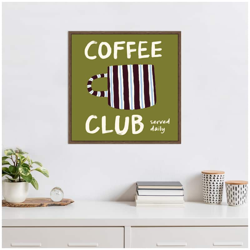 Kate and Laurel Coffee Club Kitchen Sage Green by Lucky Guava Framed Canvas Wall Art Print