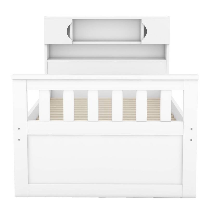 Twin Size Captain Platform Bed with Storage Bookcases and Shelves,4 Drawers