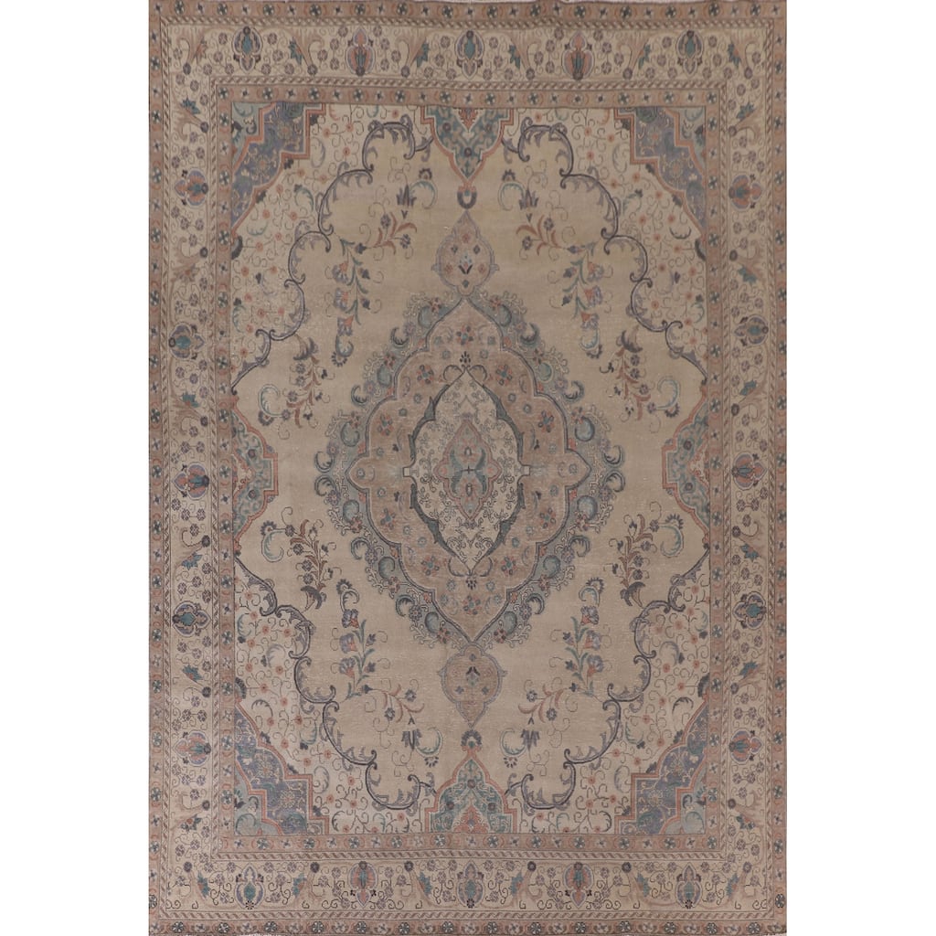 Tabriz Persian Vintage Area Rug Handmade Wool Carpet - 9'7" x 12'7"