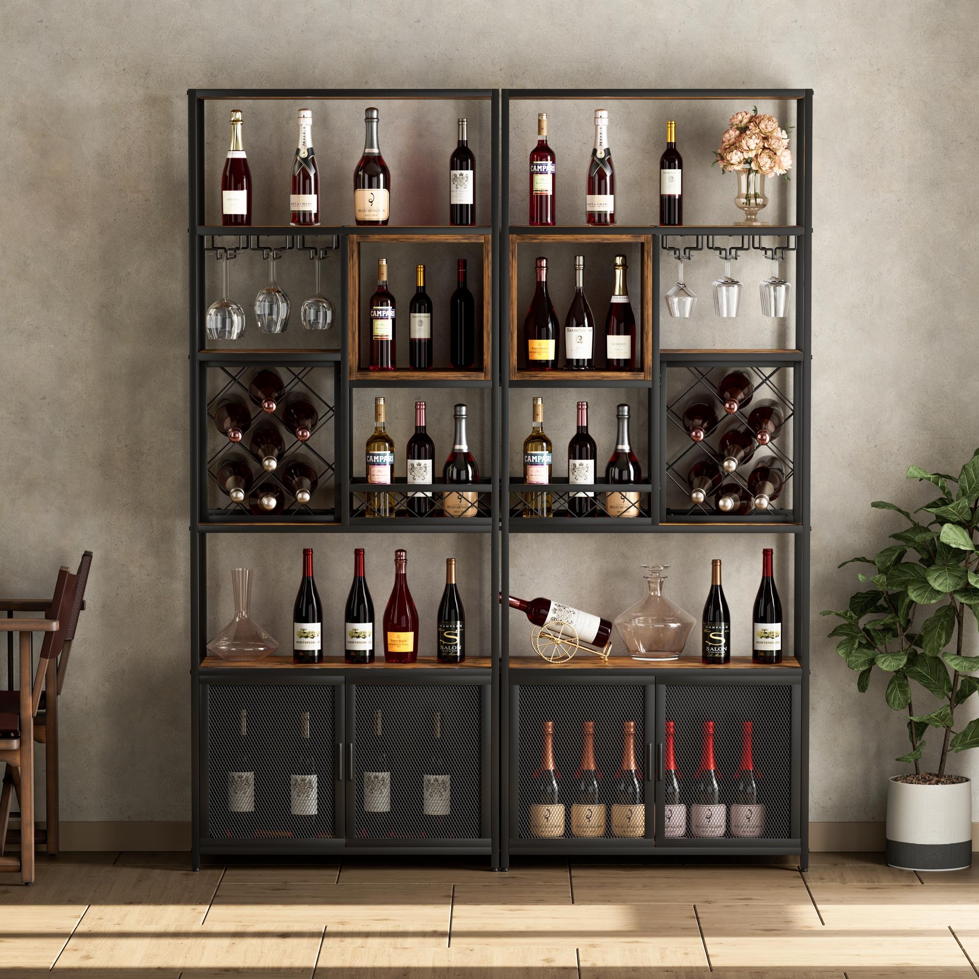 82.7 Industrial Tall Black Bar Wine Rack Cabinet with Glass Holder Wood Home Bar Cabinet for Home Dining Room Kitchen On Sale Bed Bath Beyond 40432774
