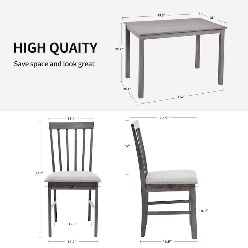 Compact 5 Piece Dining Set for Small Spaces(42" Table and Upholstered Chairs)