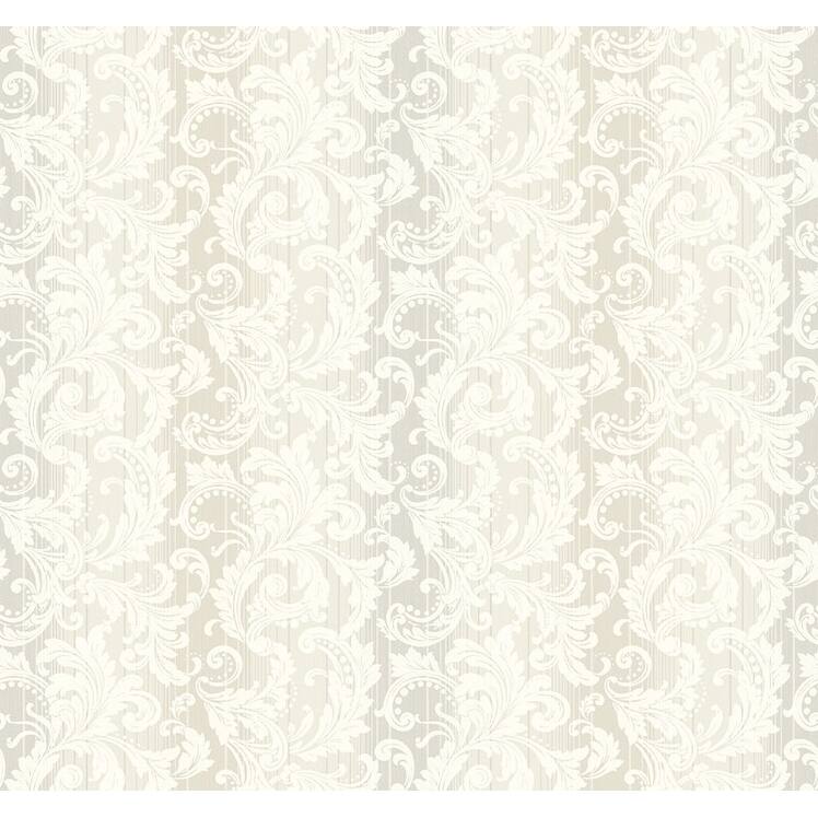 Seabrook Designs Bronte Acanthus Unpasted Wallpaper - 27 in. W x 27 ft. L - Metallic Ivory & Marshmallow