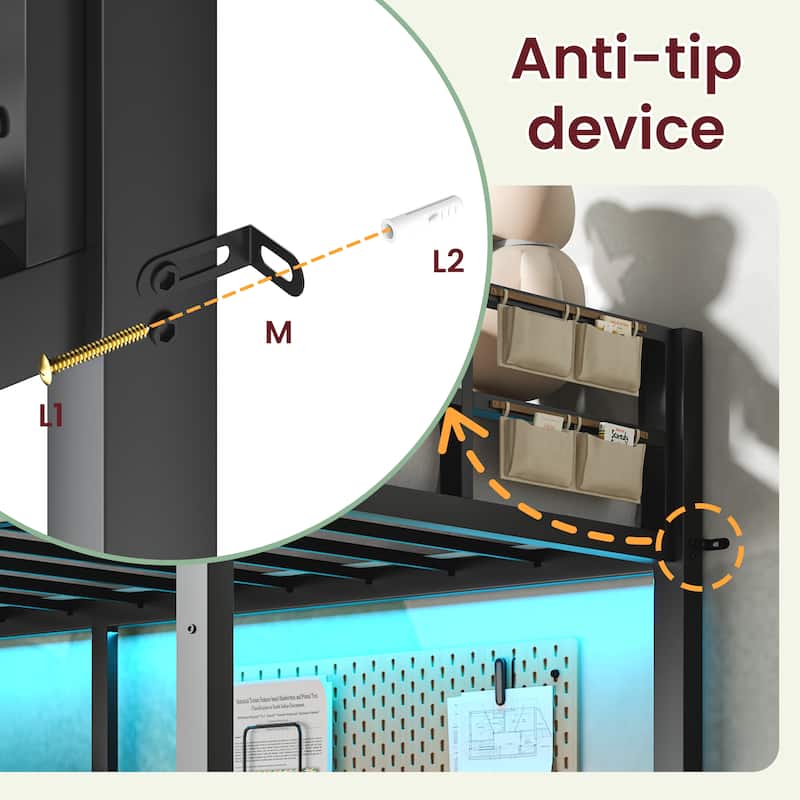 Metal Bunk Bed with Folding Table, 3 Storage Drawers, LED Lights & USB Ports