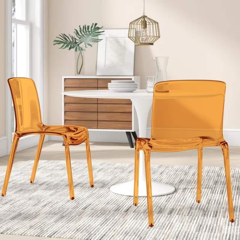 Murray Series Modern Stackable Acrylic Dining Chair with Transparent Design Accent Side Chair for Home & Kitchen (Set of 2)