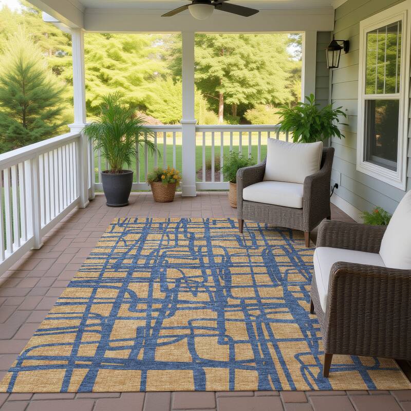 Machine Washable Indoor/ Outdoor Modern Centurion Chantille Rug - Gold - 3' x 5'