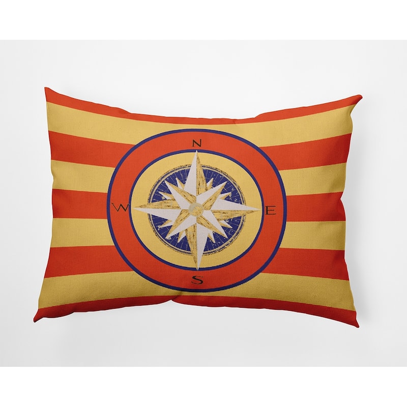 Compass on Stripes Indoor/Outdoor Throw Pillow - Surf Board Orange - 14" x 20"