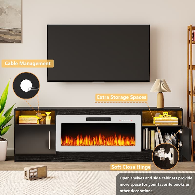 Bossin 70" Fireplace TV Stand with 36" Electric Fireplace, TV Stand for TVs Up to 80", 16 Colors LED Lights/Entertainment Center