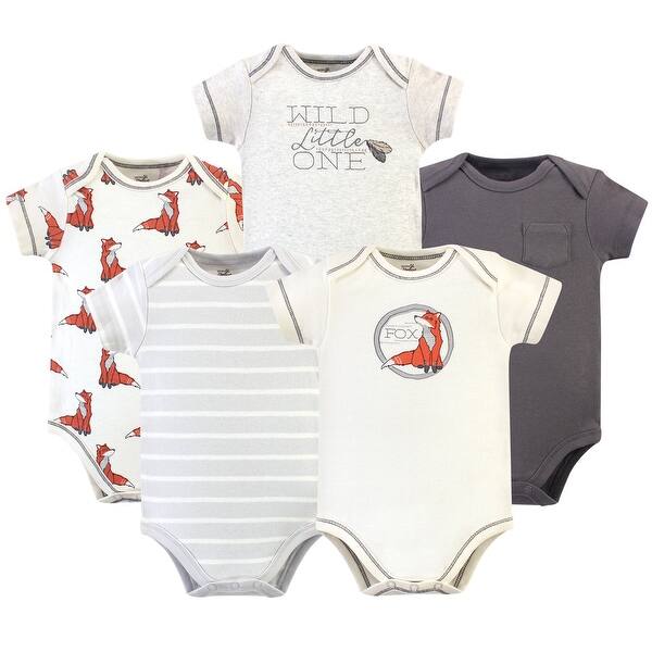 slide 1 of 1, Touched by Nature Baby Boy Organic Cotton Bodysuits 5pk, Boho Fox 0-3 Months - Boho Fox