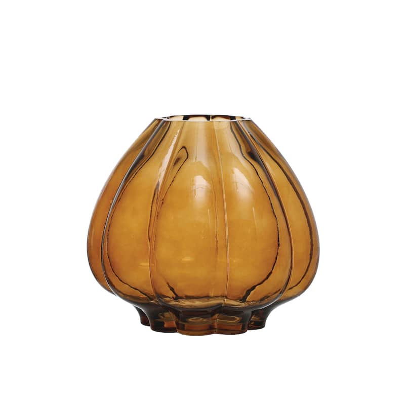 Fluted Glass Vase - 9.9"L x 9.9"W x 8.6"H - Brown