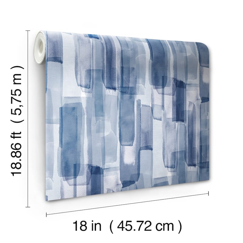 RoomMates Watercolor Glass Dark Blue Peel and Stick Wallpaper