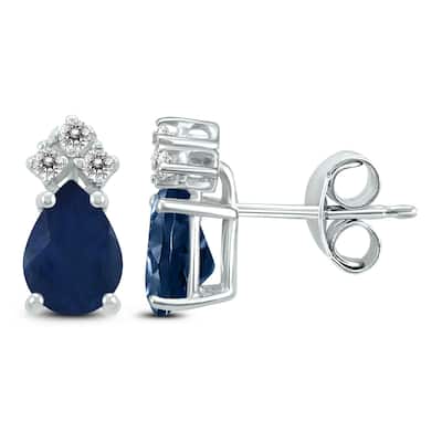 Marquee 14K White Gold 5x3MM Pear Sapphire and Diamond Earrings