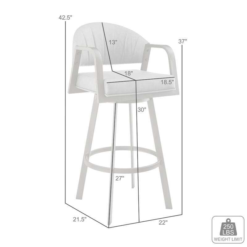 Marcy Swivel Barstool Chair, Iron Frame, Black Channel Tufted Faux Leather