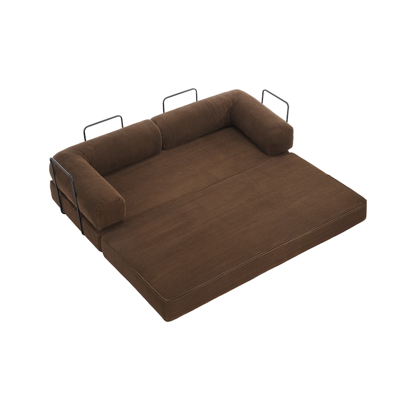 Set of 2 Corduroy Fully Compressed Convertible Sleeper Sofa with Metal Frame