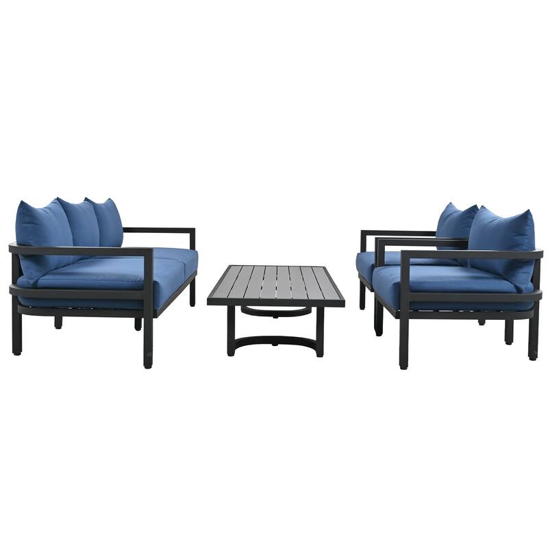 4-Piece Outdoor Steel Sofa Set for 4, Waterproof, Anti-Rust & UV-Resistant.