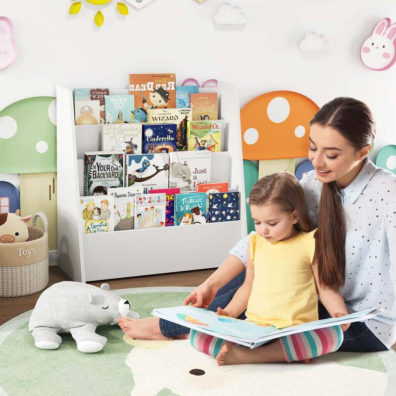 Costway 4-tier Kids Wooden Bookshelf Toddlers Book Rack with Deep - See Details