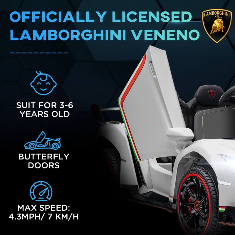 Lamborghini Veneno 12V Kids Electric Car with Bluetooth, Remote Control, Butterfly Doors, and Suspension for Indoor Use