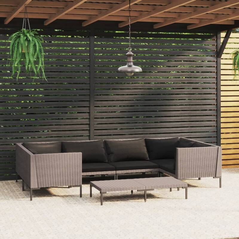 vidaXL Patio Lounge Set Outdoor Sectional Corner Sofa Poly Rattan Dark Grey - 27.6" x 27.6" x 24" - Grey 10 x Back cushion