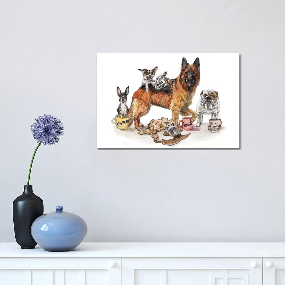 iCanvas "Coffee Dogs" by Holly Simental Canvas Print