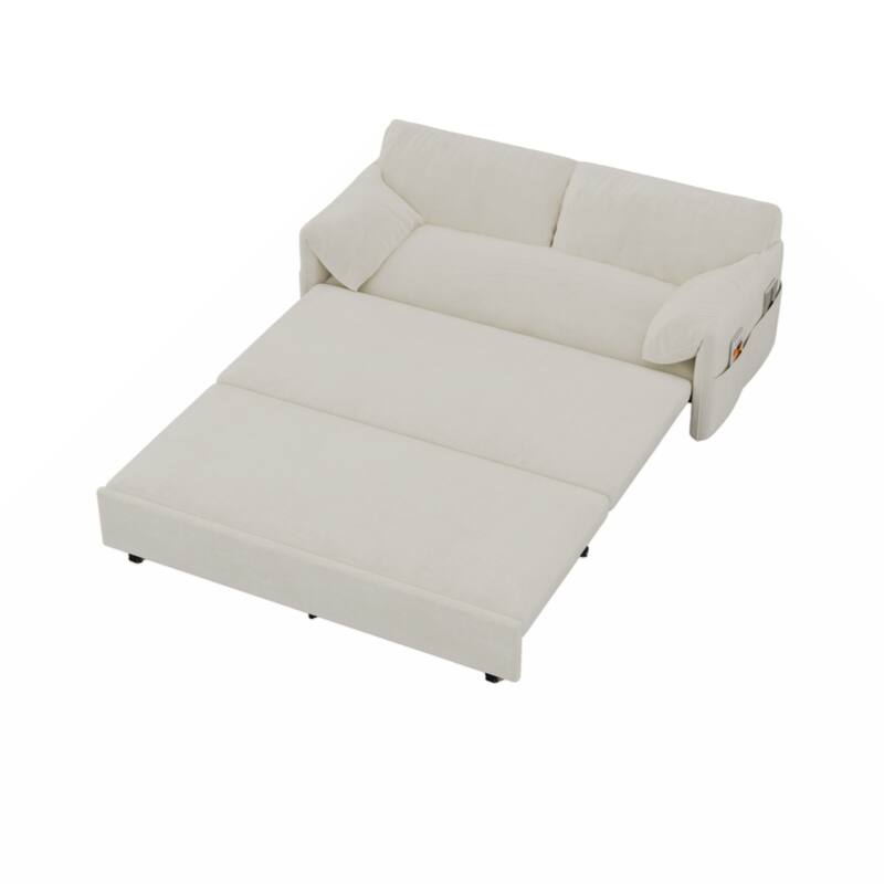 63.8" Queen Pull Out Sofa Bed, 3-in-1 Convertible Sleeper Sofa with Side Storage,Multi-Functional Velvet Loveseat Bed
