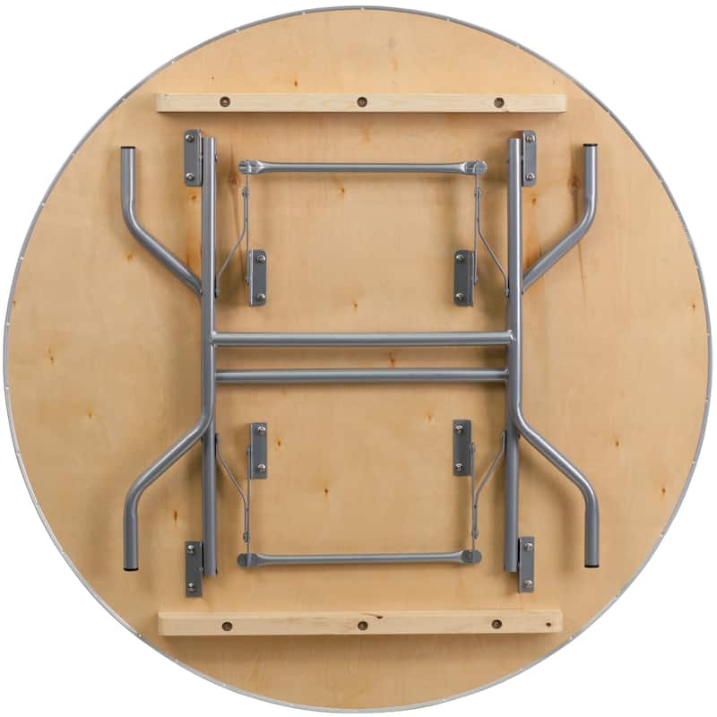 48-inch Round Heavy Duty Birchwood Folding Banquet Table with Metal Edges - 48"W x 48"D x 30"H