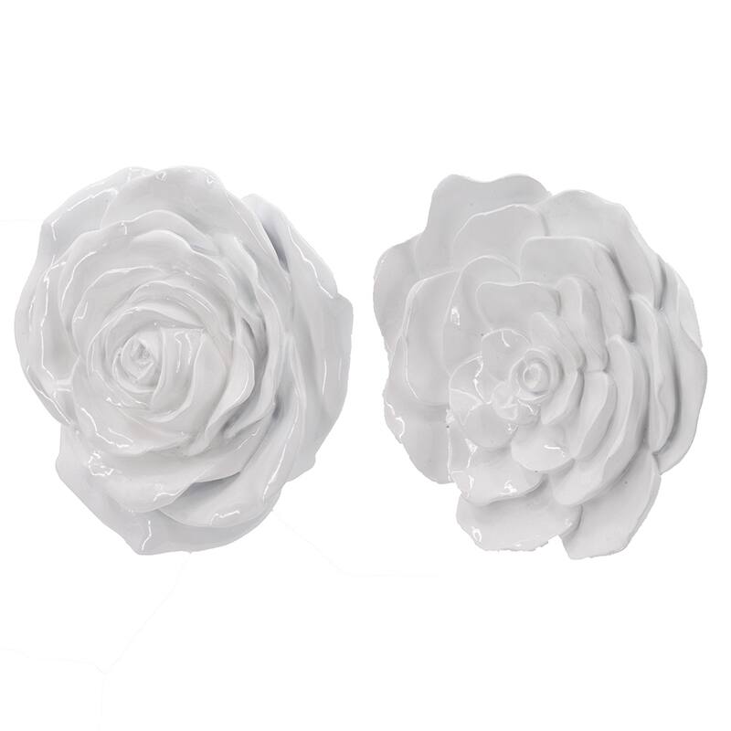 Contemporary Rose Hanging Wall Decor with Gold Resin Floral Sculpture, for Living Room Hallway Bedroom Office