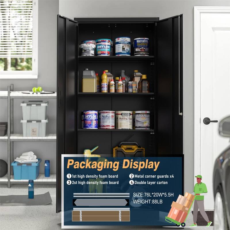 72"H Metal File Storage Cabinet with 2 Doors & 4 Adjustable Shelves