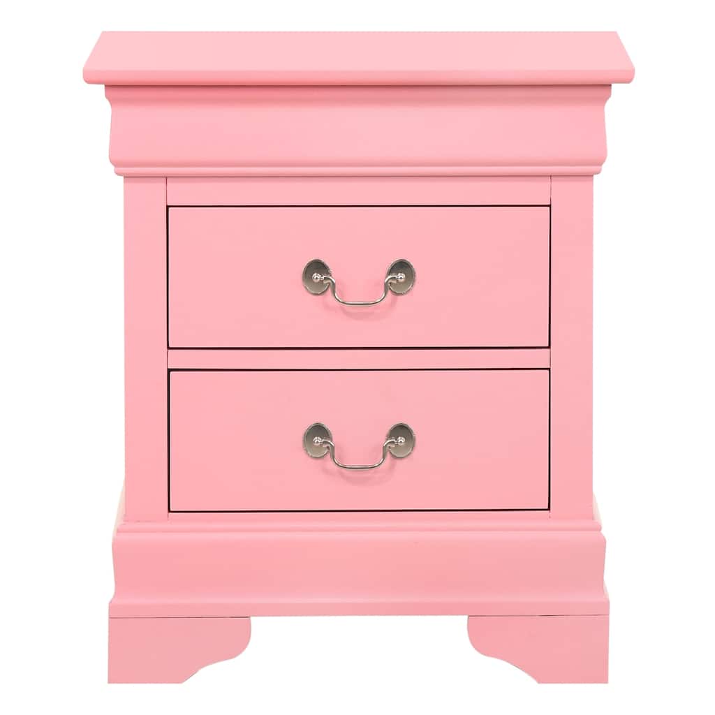 2 Drawer Pink Nightstand, 24 Inch Classic Bedside Table with Real Wood Veneers and English Dovetail Drawers