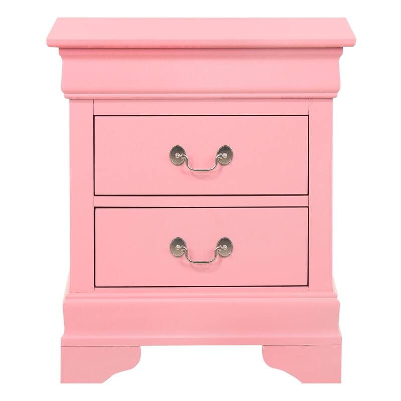 2 Drawer Pink Nightstand, 24 Inch Classic Bedside Table with Real Wood Veneers and English Dovetail Drawers