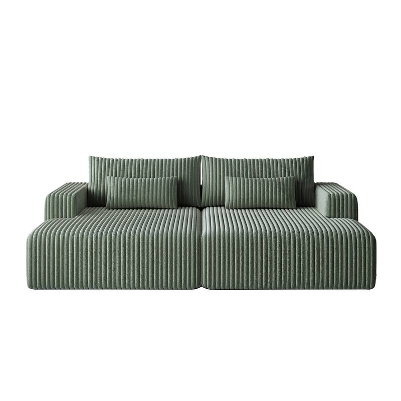 102" Corduroy Cloud Chaise Sectional with Reclining Sofa Bed, No-Assembly Design & Ergonomic Backrest