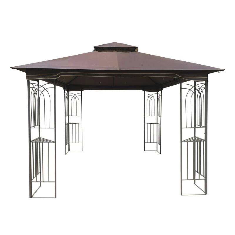 10' X 10' Steel Polyester Soft-Top Double Roof Outdoor Canopy Gazebo