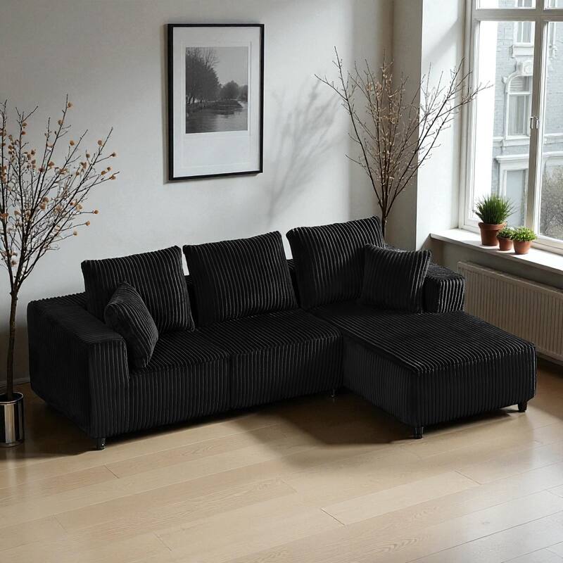 103" Modular Corduroy Sectional Sofa, Deep Seat Cloud Couch, Upholstered 4-Seater Sofa for Living Room, No Assembly Required
