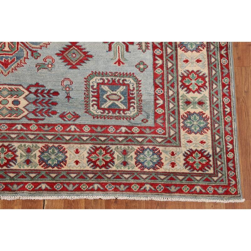 Geometric Kazak Oriental Area Rug Hand-Knotted Wool Carpet - 6'7" x 9'5"