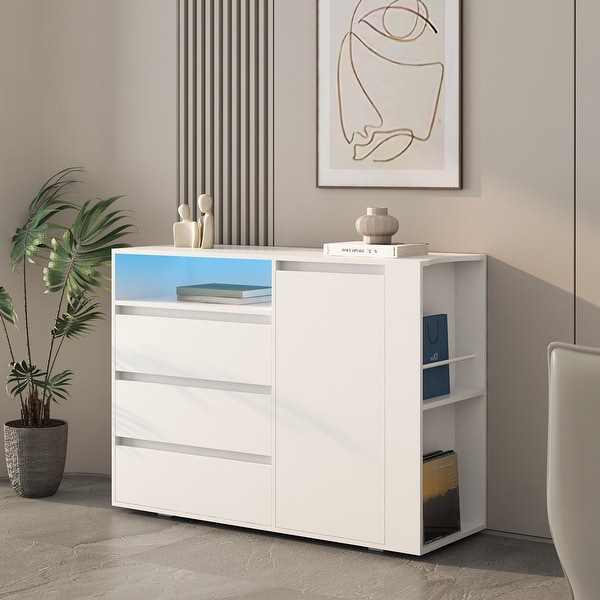 Storage Cabinets Sideboard with Adjustable Shelves LED Sofa Side Cupboard for Bedroom 3 Drawers Dresser with Side Cubby Bed Bath Beyond 39489925