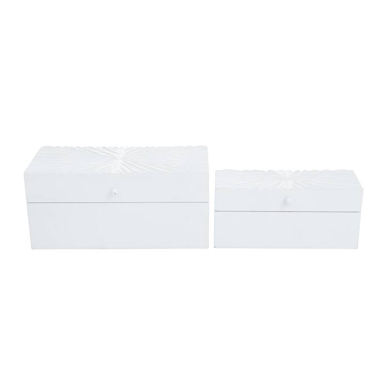 Wood Geometric Decorative Box with Hinged Lid - Set of 2 White, Black, or Gold - CosmoLiving by Cosmopolitan - White - Set of 2 - 6.40"W ,4.30"H