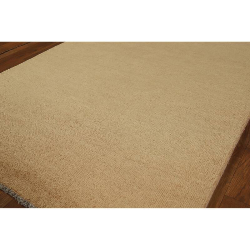 Hand Knotted Oriental 100% Wool Carpet Modern Solid Yellow & Gold Gabbeh Runner Rug - 10' 2'' X 3' 1''