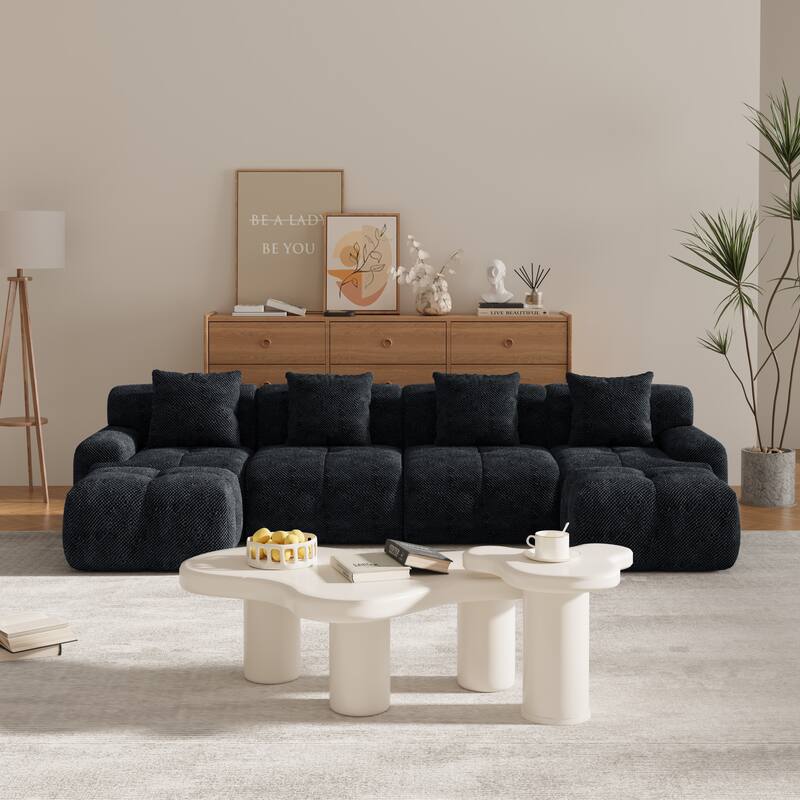 Modular U-Shaped Sectional Sofa, Oversized Boneless Cloud Floor Sofa, Convertible Sleeper Sofa with 2 Ottomans & 4 Pillows