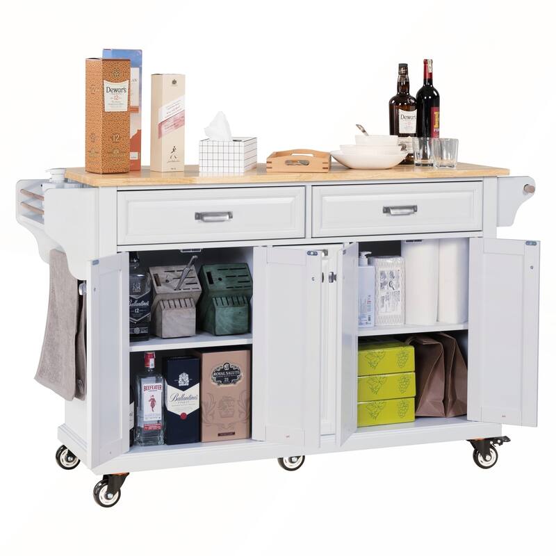 Kitchen Island with Rubber wood Countertop