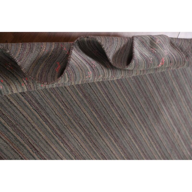 Striped Gabbeh Area Rug Hand-Knotted Indian Wool Carpet - 8'9"x 11'8"