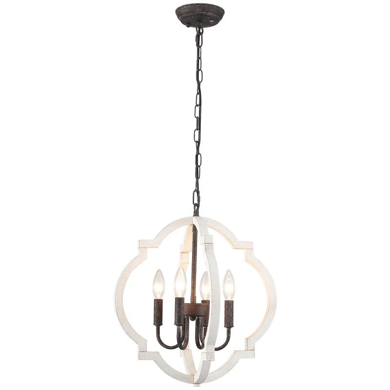 4-Light W16.34" x H78.74" Wooden Lantern Rustic Chandeliers for Dining Room